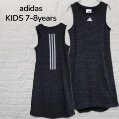 アディダス　adidas　ワンピース　ノースリーブワンピース　キッズ　7歳　8歳　グレー　チャコールグレー　スリーストライプ　パフォーマンスロゴ　女の子　韓国　古着