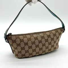美品◎GUCCI グッチ GGキャンバス シェリーライン SV金具 アクセサリーポーチ ハンドバッグ 141809 ターコイズブルー
