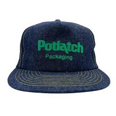 【キャップ/帽子】90s  Potlatch Packaging ビンテージ デニム メッシュキャップ トラッカーキャップ デニムブルー グリーン 緑