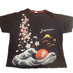 게게게의 키타로 T셔츠 반소매 3 ​​L사이즈 블랙 양면 프린트 백 프린트 눈알의 아버지 일본 무늬 일본 japan 사쿠라 후지산