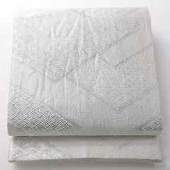 お買い得品！袋帯 帯丈436cm 正絹 全通 フォーマル 松皮菱 吉祥文様 銀系 1243-02150