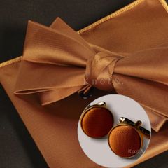 蝶ネクタイ ポケットチーフ カフス 3点セット ブラウン 茶色 新郎