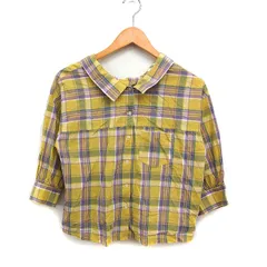 エヘカソポ サマンサモスモス ehka sopo SM2 チェック 五分袖 シャツ ブラウス バックレースアップ コットン 綿 F イエロー 黄 /FT48