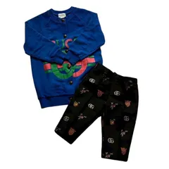 GUCCI グッチ アウター パンツ 2枚セット 青 黒 ブルー ブラック セットアップ GGロゴ ロゴ入り 蜂ボタン アウター サイズ4 4歳 104cm パンツ 24m 90cmのサムネイル
