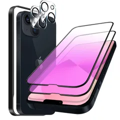 新品 【ブルーライトカット】ガラスフィルム iPhone 13 mini 用 強化ガラスフィルム(2枚入り)＋レンズ保護フィルム (2枚入り) 全面保護 目の疲れを軽減 アイフォン13 ミニ 用 液晶保護フィルム 5.4インチ対応 気泡ゼロ 指紋防止 ガイド枠