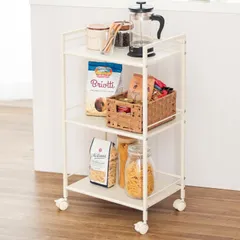【特価商品】ドウシシャ キッチンラック キッチンワゴン 3段 キャスター付 カラーボックスサイズで使いやすく鉄製パンチングがお手入れ簡単 アイボリー GC-P76IV 幅43×奥行29.5×高さ76.5cmのサムネイル