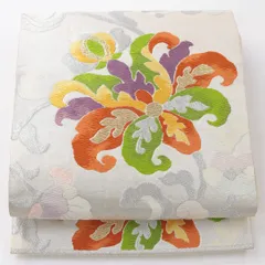 お買い得品！袋帯 帯丈418cm 正絹 六通 フォーマル 唐草華文 クリーム系 1243-02226