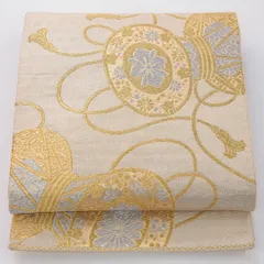 お買い得品！アンティーク 袋帯 帯丈416cm 正絹 六通 帯端のみ未仕立て 帯芯なし 鼓 金系 クリーム系 1243-02322のサムネイル
