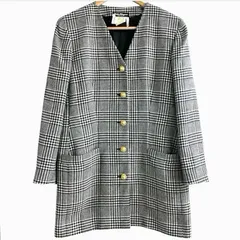Salvatore Ferragamo サルヴァトーレ フェラガモ  グレンチェック 金釦 ウール カシミヤ ノーカラージャケット レディース 44のサムネイル