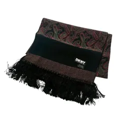 DKNY ダナキャランニューヨーク マフラー 黒系 ブラック系 マルチカラー シルク ペイズリー柄 レディースのサムネイル