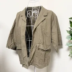 美品✨ studio CLIP コットンリネン半袖ジャケット F カーキのサムネイル