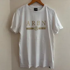 (^w^)b 【美品】ARBN エアボーン ロゴ  白　金　ホワイト×ゴールド  トップス　半袖　Tシャツ  カジュアル　スポーティ　爽やか　コットン　夏　涼しい　お洒落　シンプル　華やか　クルーネック　爽やか　清潔感　メンズ　Mサイズ　OM12705ONのサムネイル