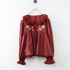 PINKHOUSE 三つ子のくまの冬支度刺繍使いブラウス ネイビー ピンク