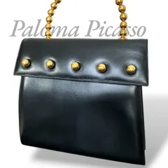 【MY0726】Paloma Picasso パロマピカソ ハンドバッグ PVC レザー ブラック 黒 手提げ 鞄 ゴールド金具 レディースのサムネイル