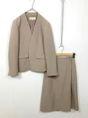 Rope Picnic ロペピクニック ストレッチ ノーラペルジャケット & ラップ風スカート スーツ セットアップ size38/ベージュ ■■ レディース