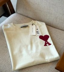 新品 AMI PARIS アミパリス ビッグハートロゴ Tシャツ S アイボリー