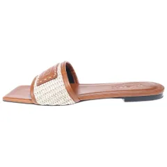 VERSACE (ヴェルサーチ) Theia Raffia Flats Sandals スクエアトゥ レザーサンダル レディース ブラウンのサムネイル