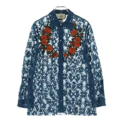 GUCCI (グッチ) 16SS Floral Shirt 花柄刺繍 レース長袖シャツ ネイビー 419616 ZGZ82 レディースのサムネイル