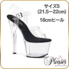 Pleaser 18cm Platform Heel Sandals (21.5-22cm) - Clear/Clear Heel, Suitable for Women and Men. Features include ankle straps, and is ideal for pole dancing or cross-dressing.