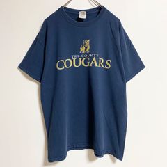 GILDAN 길단 반소매 프린트 애니멀 T셔츠 페이드 타이거 호랑이 크루넥 COUGARS 감색 네이비 L사이즈 헌옷[가격 인하 교섭 OK!]