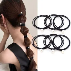 新品 Fuyunohi ヘアゴム パール 髪ゴム 黒 跡がつかないヘアゴム 6本セット ヘアアクセサリー ゴム ヘアリング ポニーテールリング 髪留め 高弾性 パールヘアゴム 優雅 エレガント 韓国風 上品 ビューティー ブラック
