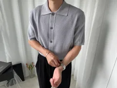 メンズ グレー 半袖 カーディガンのサムネイル