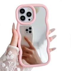 新品 MuZiF iPhone13 Pro 用 ケース 鏡とし ウェーブ かわいい 可愛い 女 韓国 おしゃれ シンプル ミラー 鏡面デザイン 薄型 耐衝撃 TPUバンパー アイフォン 13 Pro 用 携帯電話保護カバー（iPhone 13 Proピンク）