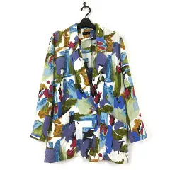 GIVE ヴィンテージ ジャケット ブレザー レトロ柄 ペイント 古着 ワイドシルエット L 水色 ライトブルー 白 カーキ