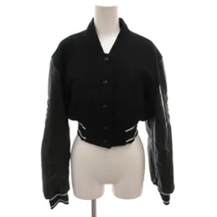 ジバンシィ GIVENCHY タグ付き スタジャン ブルゾン 中綿 裏地キルティング ロゴ レザー切替 クロップド丈 38 黒 ブラック /FF ■GY57