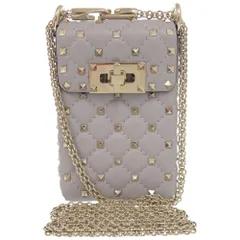 美品 ヴァレンティノ ガラヴァーニ ロックスタッズ レザー ショルダーバッグ フォンケース グレー 0383 Valentino Garavaniのサムネイル