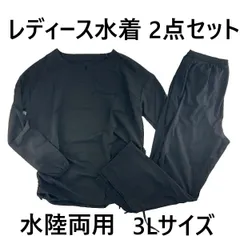 レディース水着 2点セット 指穴付ラッシュガード スリット入りレギンス付き 紫外線対策 水陸両用 大きいサイズ 3Lサイズ ブラック
