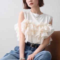 Frene アシメフリルティアードシャツ フラーネ同型 ホワイト - メルカリ