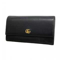 グッチ 長財布 GGマーモント ダブルG フラップ レザー 黒 ゴールド金具 