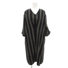 アツロウタヤマ ATSURO TAYAMA 美品 ワンピース 36 紺 ネイビー 緑 グリーン ストライプ柄 Vネック 七分袖 /TQ ■ECF005