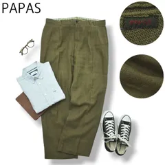【上質】 90sヴィンテージ 日本製 パパス PAPAS 麻 リネン スラックス トラウザー ツータック 裾上げシングル 春 夏 ボトムス トラッド ビジカジ カジュアル XL カーキ メンズ 男性用のサムネイル