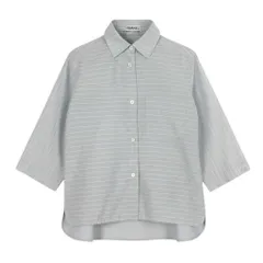 Ce28 CHANEL シャネル 2000年ss IDENTIFICATION 七分袖シャツ 袖ロゴ ボーダー柄 P14742V08220 サイズ40 ライトグレー ホワイト コットン100％ レディースu02tのサムネイル