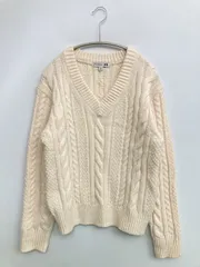UNIQLO ユニクロ ニット/セーター M アイボリー ウール・ニット 無地 ミドル丈 長袖 Vネック レディース