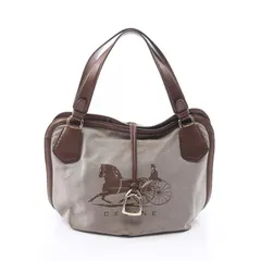 セリーヌ CELINE トートバッグ 馬車柄 ベージュ キャンバス レザー ハンドバッグ レディース Used B