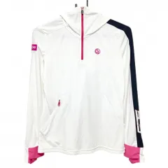 【超美品】CPG フード付き長袖Tシャツ 白×ピンク ハーフジップ 袖シリコンワッペン  レディース M ゴルフウェア CPG 超美品】CPG フード付き長袖Tシャツ 白×ピンク ハーフジップ 袖