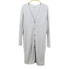 ユニクロ UNIQLO 長袖 ニット カーディガン ロング丈 XL グレー系 リブ Vネック 無地