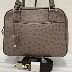 Y3682　Falchi New York　ファルチニューヨーク　 ハンドバッグ　2way　ショルダーバッグ　 グレージュ系　オーストリッチレザー　 レディースのサムネイル