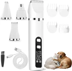 Sazuik ペット用バリカン 犬 猫 爪切り 肉球 足裏 顔周り お尻周 全身 トリミング 静音 LCDディスプレー付き 二段階調整 軽量 USB充電式 コードレス 動物用 電動バリカン カット 日本語説明書付き (シルバー)のサムネイル