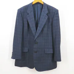 ランバン LANVIN 長袖 テーラード シングル ジャケット 紺系 ネイビー チェック柄 内ポケット サイドポケット