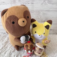 너구리와 여우 봉제인형 마스코트 4점 세트 태그 있어 다수 맛있는 크레페 기저귀 맛있다 4