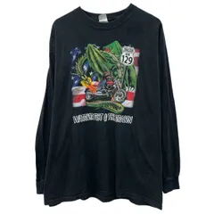 00s Hanes BEEFY-T 長袖 プリントTシャツ XL ブラック ヘインズ プルオーバー 00年代 両面プリント バイカー バイク 春物 a805-6758のサムネイル