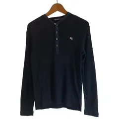 【中古】　BURBERRY BLACK LABEL　ロンT　長袖　トップス　ヘンリーネック　無地　ワンポイント　刺しゅう　古着　/1156