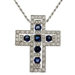 ブルーサファイア 人工ダイヤモンドsilverクロスネックレス - メルカリ