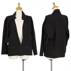 ヨウジヤマモト ファムYohji Yamamoto FEMME ウールナイロン脇開きステッチスキッパーシャツジャケット 黒Sのサムネイル