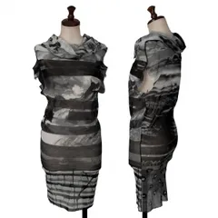 ジャンポールゴルチエ ファムJean Paul GAULTIER FEMME グラフィックボーダープリントパワーネットノースリーブチュニック グレー黒40のサムネイル