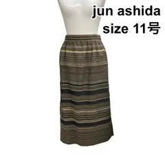 ◇ ジュンアシダ jun ashida ナロースカート ミディ丈 ウエスト背面ゴム マルチボーダー ブラウン系 11号 L レディース Z6C503のサムネイル